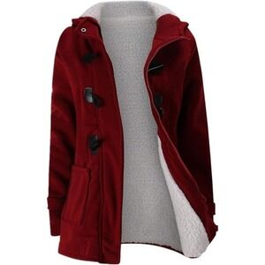 JiangWu Fleece Linned Horn Button Jacket in Red, Size XXL​​​​​